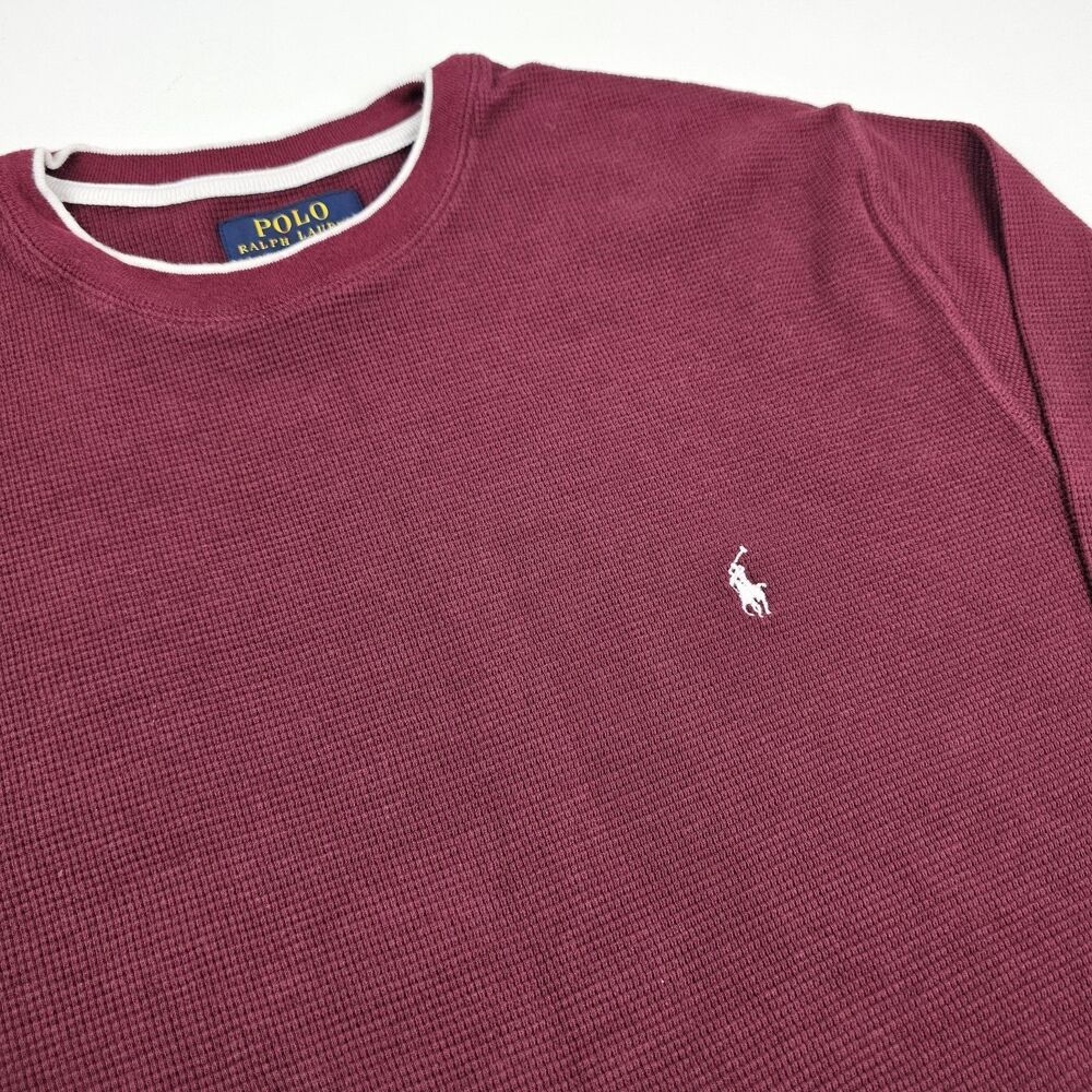 Polo Ralph Lauren XL Burgundy Waffle Knit Thermal Long Sleeve Shirt Pony